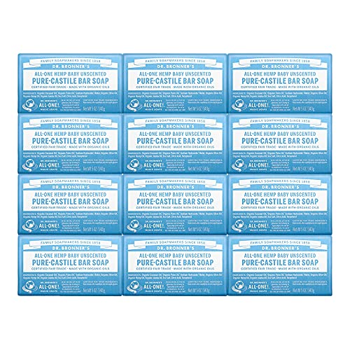 Dr. Bronner's Pure-Castile Bar Soap - Gentle for Sensitive Skin, Organic Oils - 5oz, 12-Pack