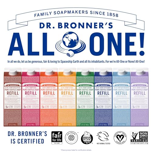 Dr. Bronner's Body Soap Refill - Organic Oils, 82% Less Plastic, 18-in-1 Uses - 32oz Almond