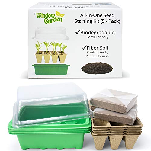 Window Garden Plant Grow Kit - Biodegradable Pots, Strong Seedlings, Humidity Dome - 5 Pack