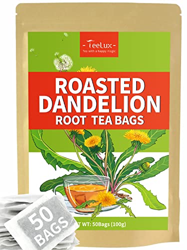 TeeLux Roasted Dandelion Root Tea Bags - Caffeine-Free, Antioxidant-Rich, 50 Bags