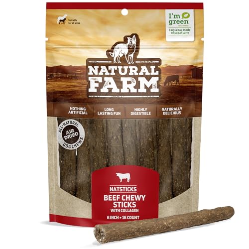 Natural Farm Natsticks Dog Treats - Protein-Rich, All-Natural Beef, Supports Dental Health - 16-Pack