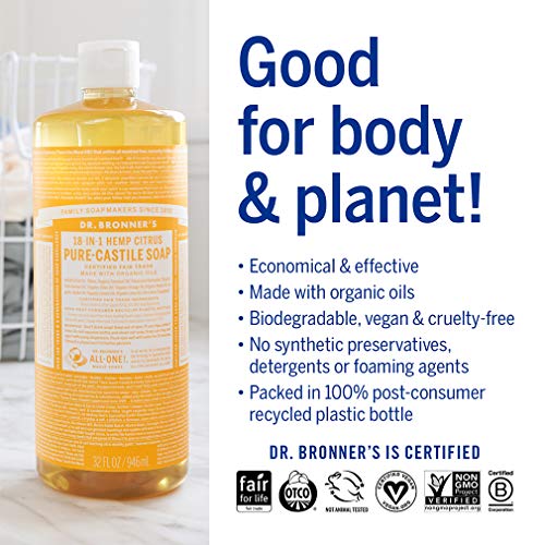 Dr. Bronner's Pure-Castile Liquid Soap - Organic Oils, 18 Uses, Biodegradable, Vegan - 32oz 2-Pack