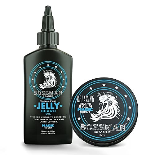 Bossman Beard Oil Jelly & Balm Combo - Nourishes, Tames Flyaways, Magic Scent - 4oz