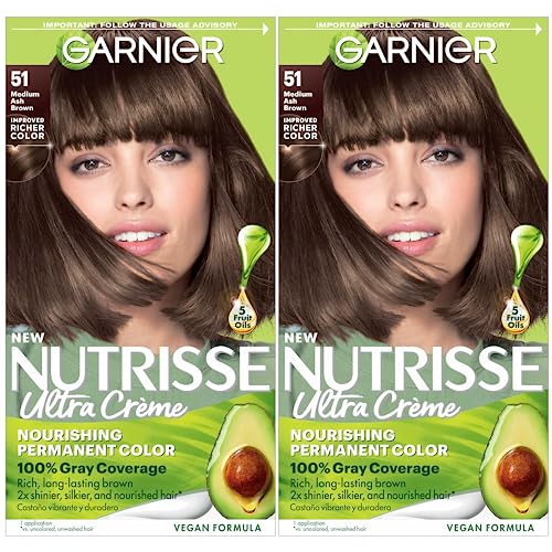 Garnier Hair Color Nutrisse Nourishing Creme - 100% Gray Coverage, 5 Oils for Shiny Hair - 2 Count