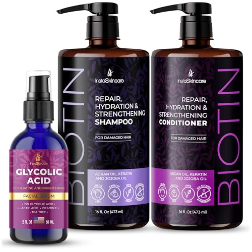 InstaSkincare Biotin Shampoo & Conditioner Set - Strengthens Hair Growth, Sulfate-Free - 2 Oz