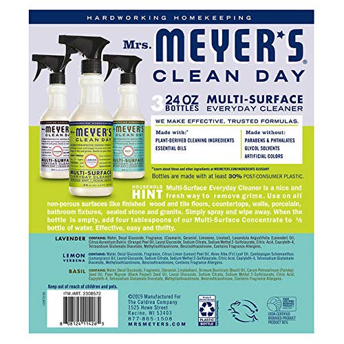 Mrs. Meyer's Multi-Surface Cleaner - Plant-Based Power, Essential Oils - 24 fl oz, 3-Pack