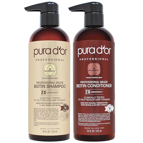 PURA D'OR Biotin Shampoo & Conditioner Set - Increases Volume, Clinically Tested - 16oz x 2