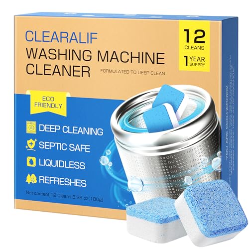 CLEARALIF Washing Machine Cleaner - Removes Grime & Odors, 12 Tablets for 1-Year Supply