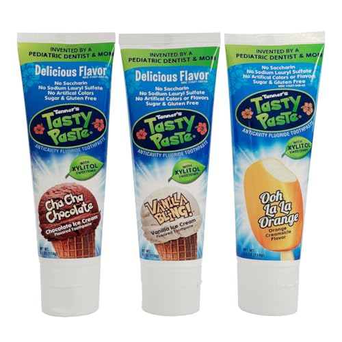 Tanner's Tasty Paste Children's Toothpaste - Anticavity, Sugar & Gluten-Free, 3 Flavors - 3-Pack