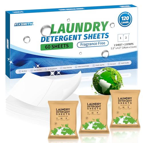 FIXSMITH Laundry Detergent Sheets - Deep Cleaning, Hypoallergenic & Plastic-Free - 120 Loads