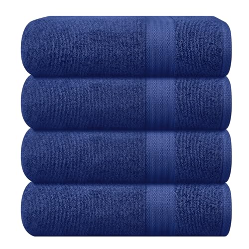 GLAMBURG Premium Cotton Bath Towel Set - Ultra Soft, Highly Absorbent, 4 Towels 27x54 Navy