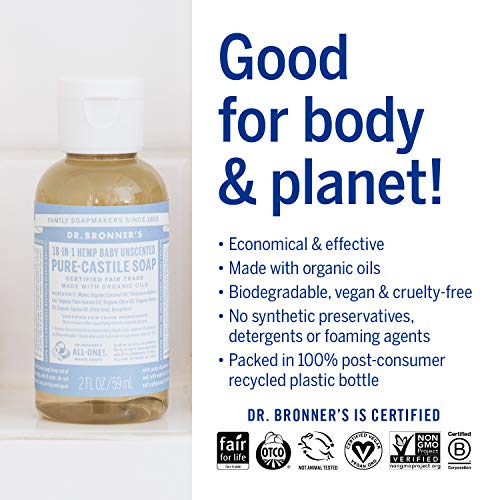 Dr. Bronner’s Baby Shampoo & Body Wash - Organic Oils, 18-in-1 Uses, Vegan - 2oz Travel Size