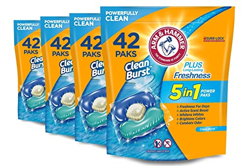 Arm & Hammer Laundry Detergent Power Paks - 5-in-1 Cleaning, Long-Lasting Freshness - 42 Count