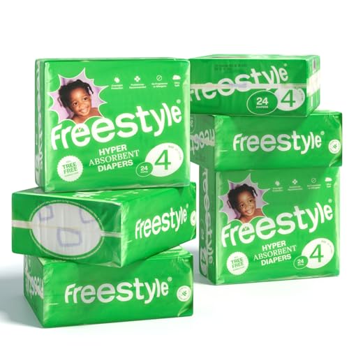 Freestyle Diapers - Hyper Absorbent, Non-Toxic for Sensitive Skin - Size 4, 144 Count