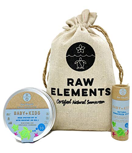 Raw Elements Kids Sunscreen SPF 30 - Broad-Spectrum, Organic, Zero-Waste Bundle - 3oz & 1oz