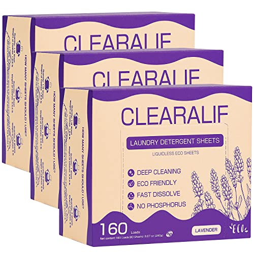 CLEARALIF Laundry Detergent Sheets - Powerful Stain Removal, Gentle on Skin - Lavender, 3 Pack