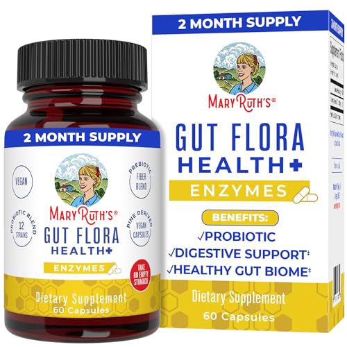 MaryRuth Organics Gut Flora Health+ Enzymes - Digestive Support & Gut Health - 60 Capsules