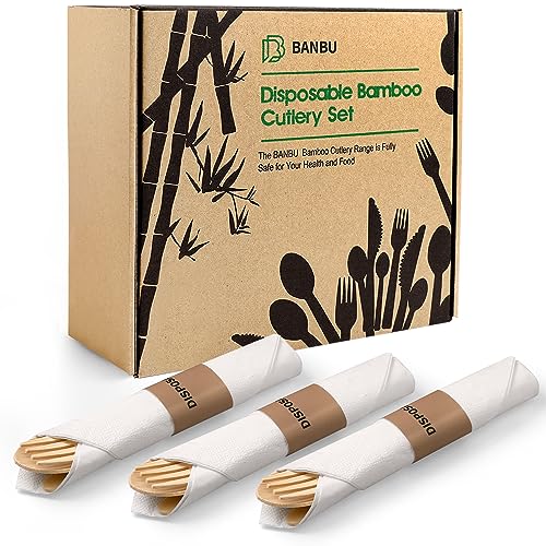 Bamboo Cutlery Set - 200 Count, Compostable & Chemical-Free, Perfect for Events & Travel