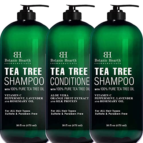 Botanic Hearth Tea Tree Shampoo & Conditioner Set - Moisturizes, Soothes Scalp, 16oz Bundle