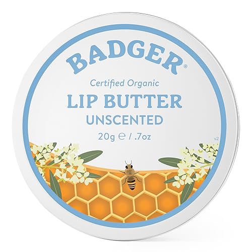 Badger Unscented Lip Butter - Moisturizing, Antioxidant-Rich, Organic - 0.15oz