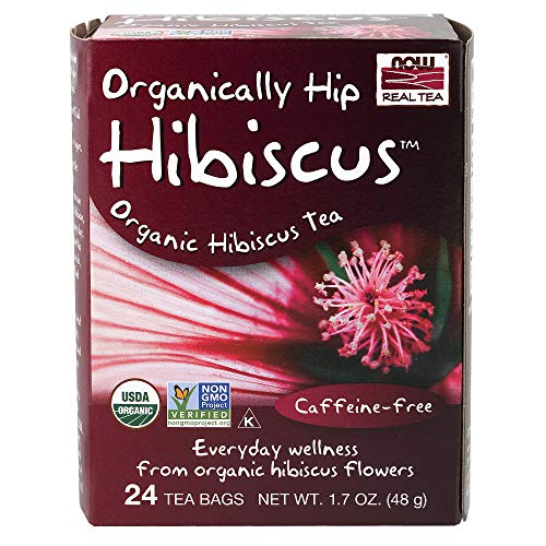 NOW Foods Organic Hip Hibiscus Tea - Tart Flavor, Caffeine-Free, Non-GMO - 24 Unbleached Bags