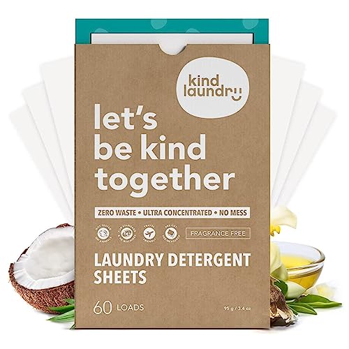 Kind Laundry Detergent Sheets - Powerful Stain Removal, Biodegradable, Fragrance-Free - 60 Loads