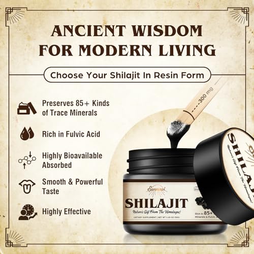 Sennasi Organic Shilajit Resin - 85+ Trace Minerals, Fulvic Acid for Energy & Immune Support - 30g