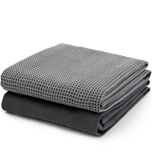 Sticky Toffee Gray Kitchen Towels - 100% Oeko-Tex Cotton, Soft & Absorbent - 2 Pack, 28x16in