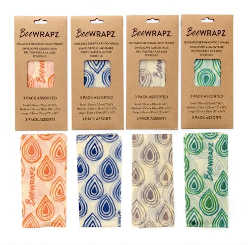 BeeWRAPZ Reusable Beeswax Food Wraps - Keeps Food Fresh, Natural Ingredients - Pack of 3