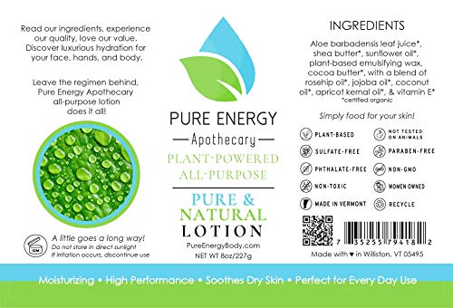 Pure Energy Apothecary Body Lotion - Natural, Non-Toxic, Vegan - 8 oz Unscented