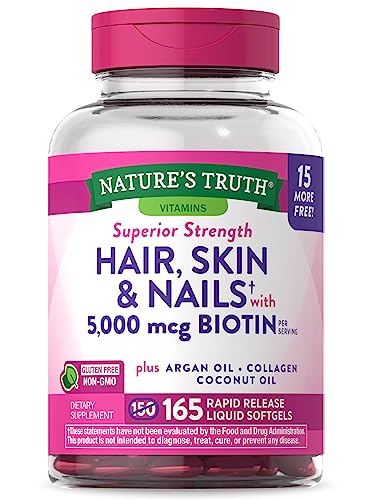 Nature's Truth Hair Supplement - Supports Hair, Skin & Nails with Biotin & Collagen - 165 Softgels