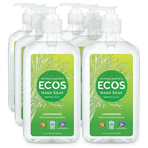 Earth Friendly Products Hand Soap - Hypoallergenic Lemongrass, Vegan, 17oz Bottle (6 Pack)