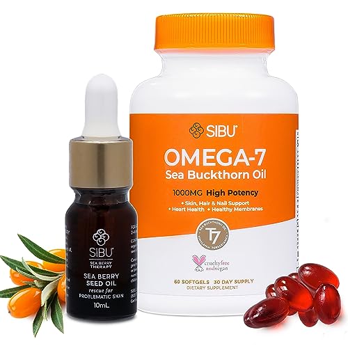 Sibu Omega 7 Softgels & Seed Oil Bundle - Supports Healthy Skin, Antioxidants - 60ct + 10ml