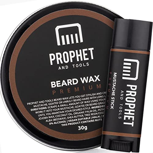 Prophet and Tools Beard & Hair Wax - 24-Hour Strong Hold, Easy Wash, Mustache Stick Included