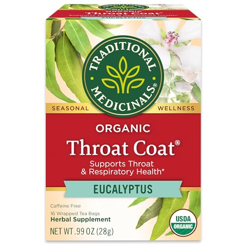 Traditional Medicinals Organic Throat Coat Tea - Respiratory Support, Herbal Blend - 16 Bags