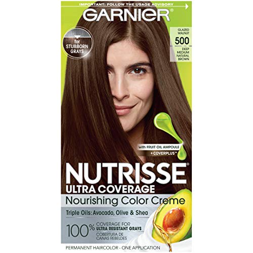 Garnier Nutrisse Ultra Coverage Hair Dye - 100% Gray Coverage, Nourishing Oils - 500 Deep Brown