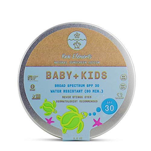 Raw Elements Kids Sunscreen SPF 30 - Broad-Spectrum, Organic, Zero-Waste Bundle - 3oz & 1oz