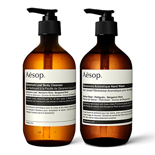 Aesop Body Wash & Hand Cleanser Set - Exfoliating, Refreshing Botanicals - 16.9 oz, Pack of 2