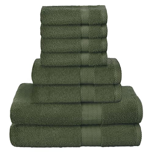 GLAMBURG Ultra Soft Towel Set - 100% Pure Cotton, Quick-Drying, 8-Piece - Olive Green