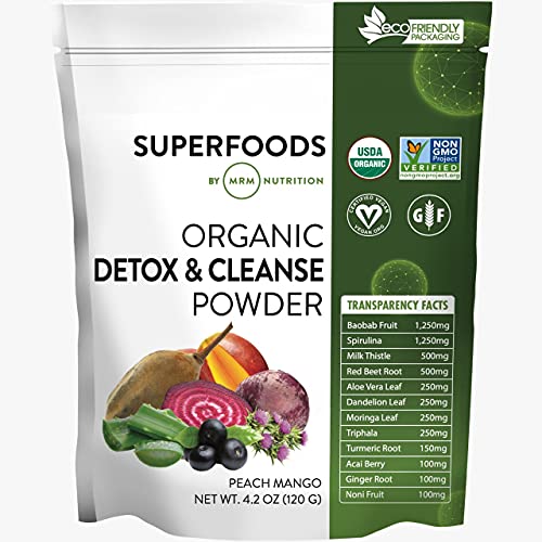 MRM Nutrition Detox & Cleanse Powder - Supports Detox, Vegan, Gluten-Free - Peach Mango, 15 Servings