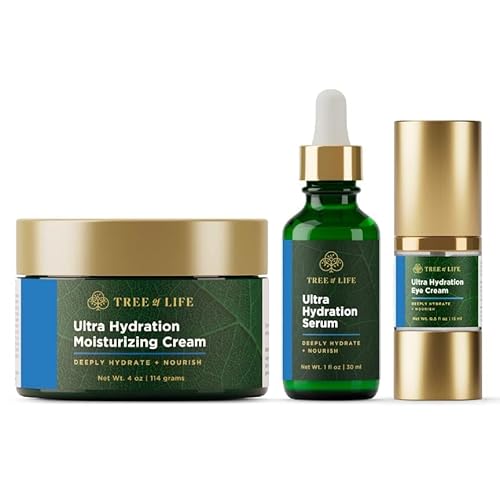 Tree of Life Hydrating Facial Skincare Set - Moisturizing Cream, Serum & Eye Cream - 4oz, 1oz, 0.5oz