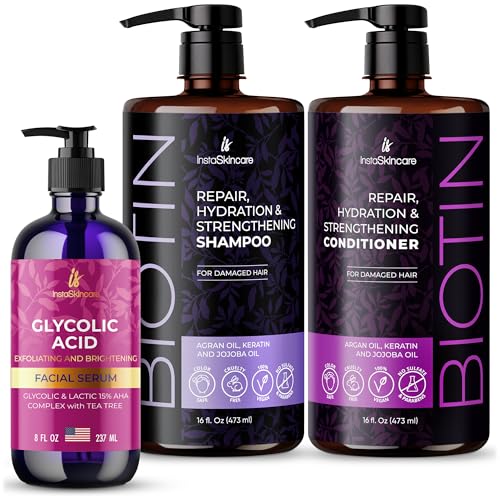 InstaSkincare Biotin Shampoo & Conditioner Set - Strengthens, Hydrates, Daily Use - 8oz