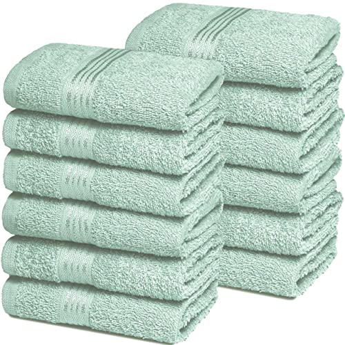 Belizzi Home Cotton Washcloths - Ultra Soft, Highly Absorbent, 12 Pack, Sea Green - 12x12 inch