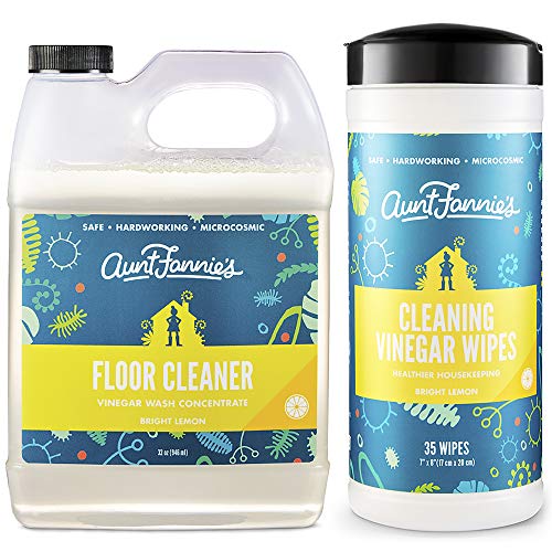 Aunt Fannie's Cleaning Essentials Set - Non-Toxic Floor Cleaner & Wipes, Bright Lemon - 35ct