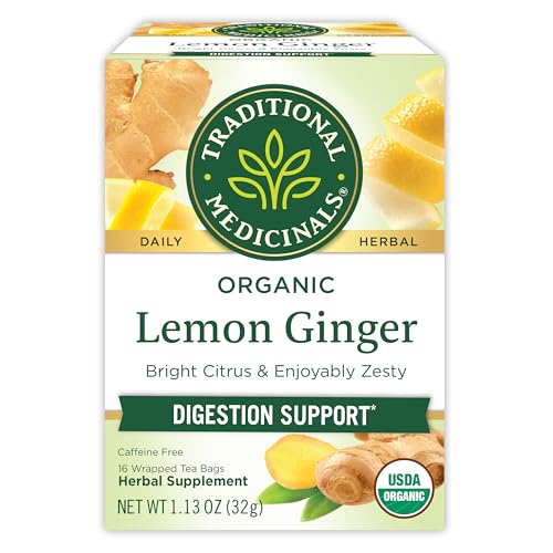 Traditional Medicinals Organic Lemon Ginger Tea - Promotes Healthy Digestion, 16 Bags