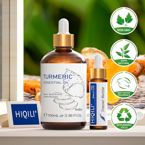 HIQILI Turmeric Essential Oil - Promotes Radiant Skin, Pure & Unfiltered - 100ML