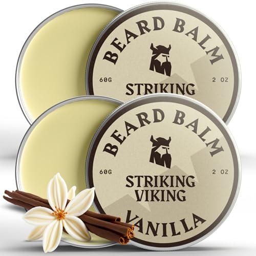 Striking Viking Beard Balm - Nourishes & Softens, Non-Greasy Styling Control - Vanilla, 2oz (2 Pack)