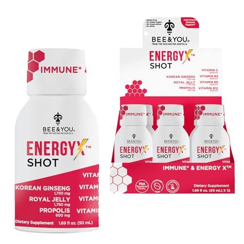 BEE and You Energy X Shot - Immune Support, Vitamins C & B, Pomegranate Flavor - 12 Pack