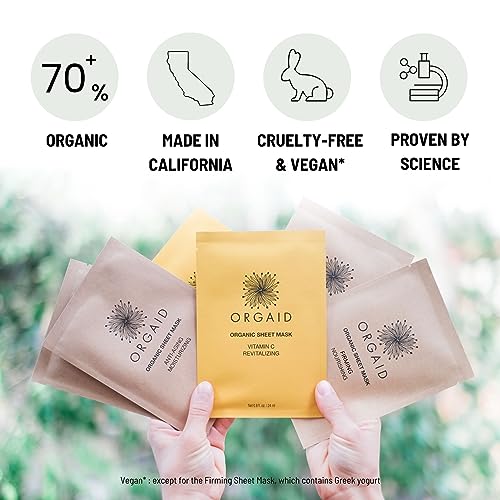 ORGAID Organic Sheet Mask - Hydrating, Soothing, Cruelty-Free - 6 Assorted Masks for All Skin Types