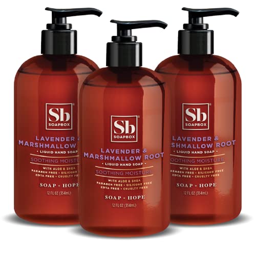 Soapbox Hand Soap - Gentle Moisturizing Cleanser with Lavender & Marshmallow Root - 12oz, 3-Pack